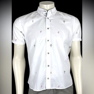 Ted Baker S/S Button Down with Tropical Motif Size 4 (Small) Like New Condition